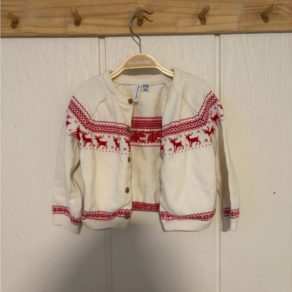 Janie and Jack Cream and Red Knit Cardigan